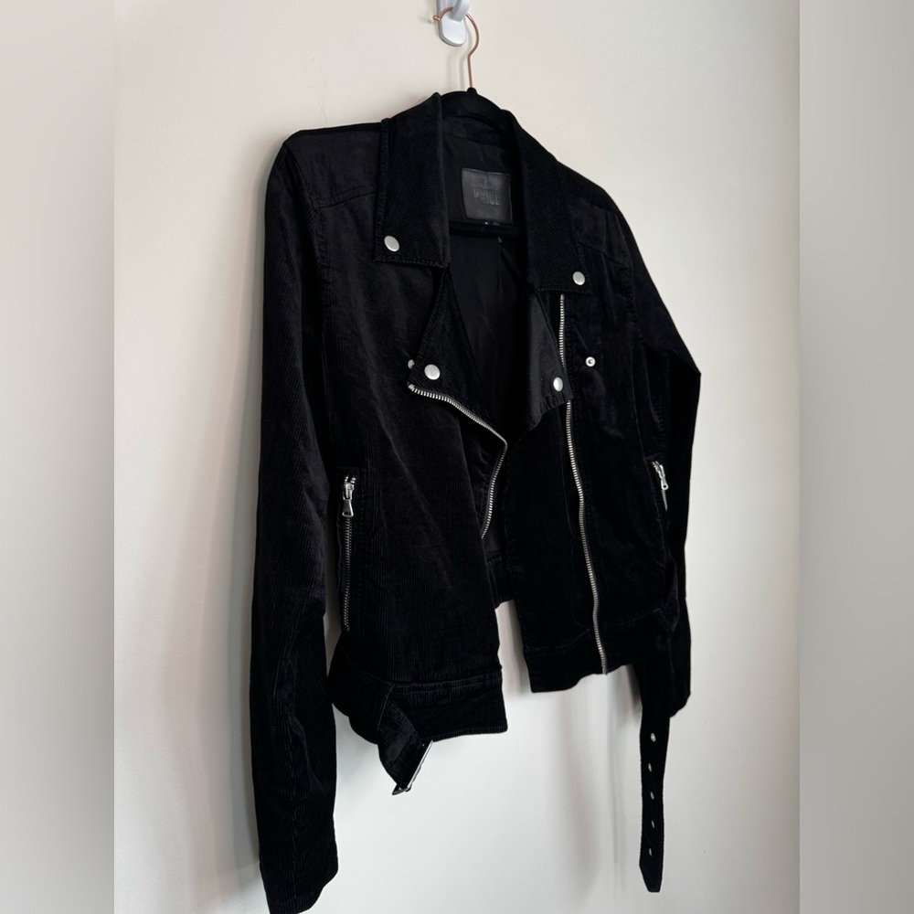 Paige Women's Shanna Black Corduroy Velvet Moto Jacket Size Medium - Picture 7 of 10